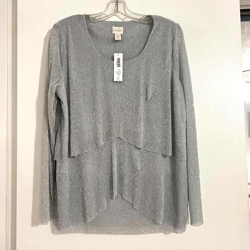 Chico's Silver Layered Top Size 2 (12) - NWT